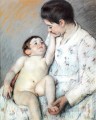La primera caricia del bebé madres hijos Mary Cassatt